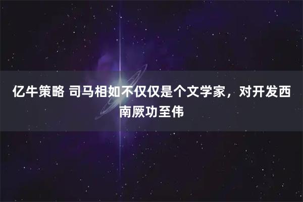 亿牛策略 司马相如不仅仅是个文学家，对开发西南厥功至伟